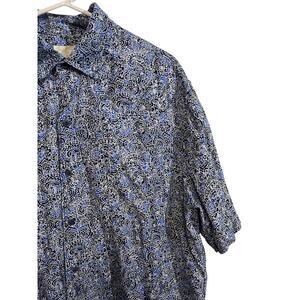 Tasso Elba Island Silk Linen Paisley Button Up Shirt Blue Large Resort